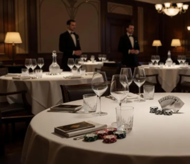 Corporate vacsora elegáns, félhomályos éttermi térben
