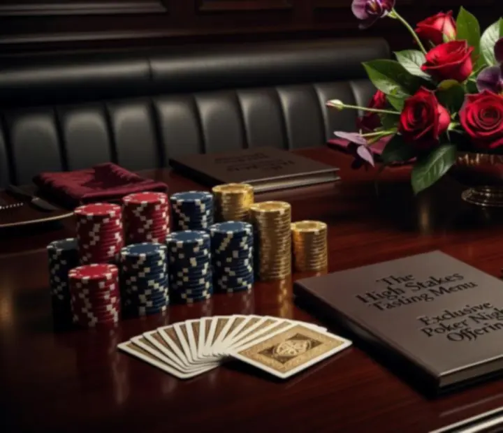 Tematikus poker és teríték felszereléscsomag megkomponálva egy asztalon